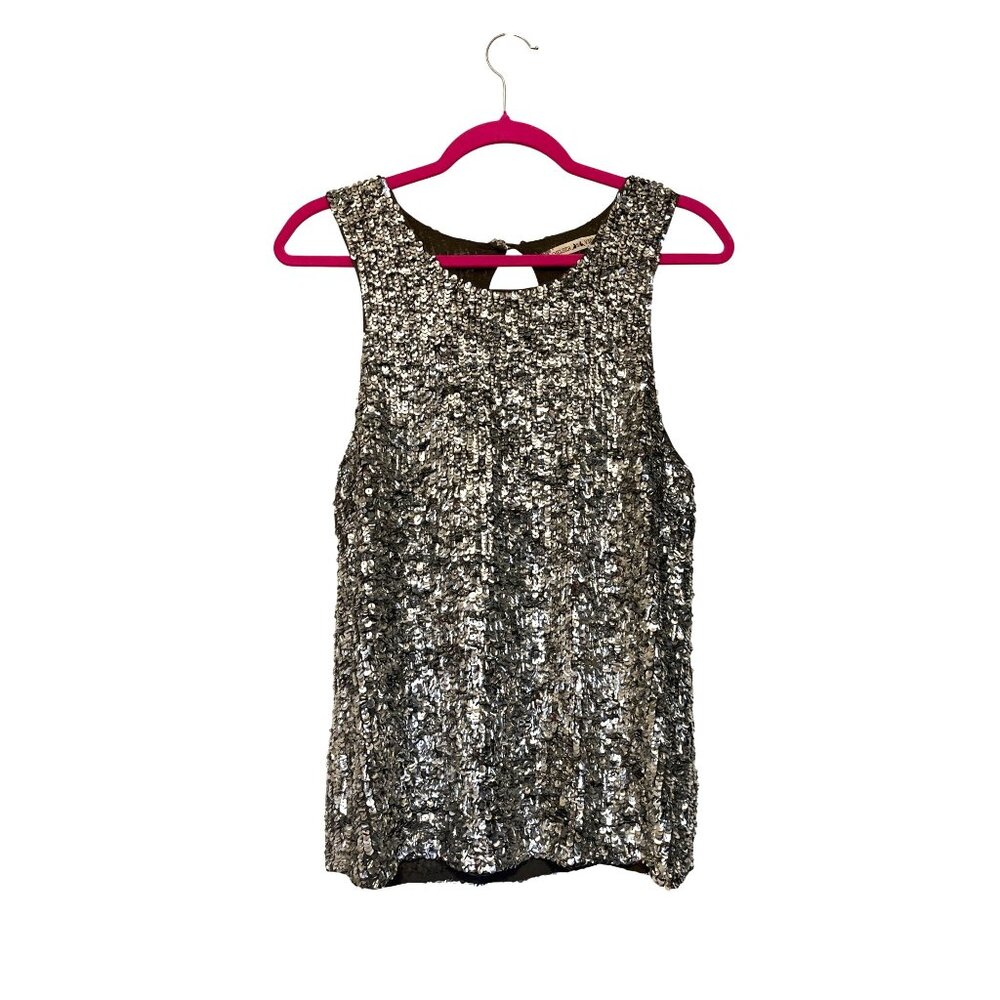 Chelsea & Violet Metamorphosis Pewter Sequin Tank With Keyhole Back Oversized